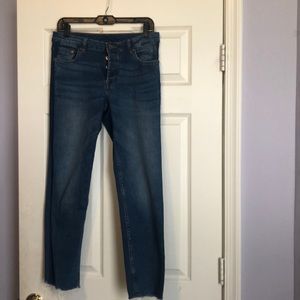 High Waist Raw Hem Mom Jeans